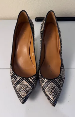 J Crew Raffia Geometric Pointed‎ Toe Heels Women 8.5 Woven Stiletto Minimalist thumbnail 1