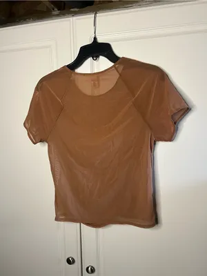 Victoria’s Secret Brown Sheer Mesh Ruched Short Sleeve Top thumbnail 10