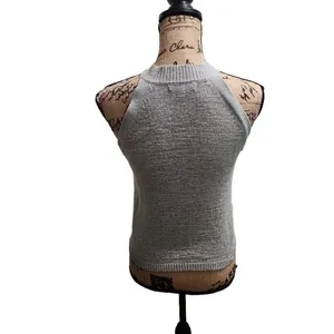 Miou Muse Top‎ Womens Size Medium Grey Sleeveless Mock Neck Ribbed Knit thumbnail 4