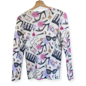 Tricotto V-Neck Sweater Lipstick Pearls Heels AOP Women's size Small Feminine thumbnail 3