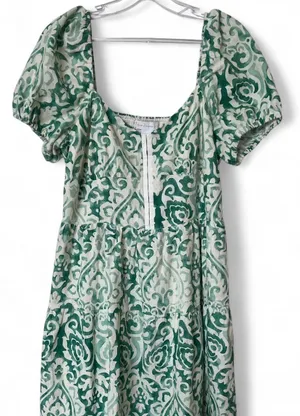 House Of Harlow 1960 Puff Sleeve Hook & Eye Linen Blend Mini Dress M Ivory/Green thumbnail 3