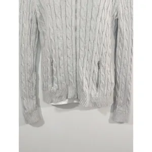 Lauren Ralph Lauren Light‎ Gray Cable Knit Zip Up Sweater Womens MED CabinCore thumbnail 5