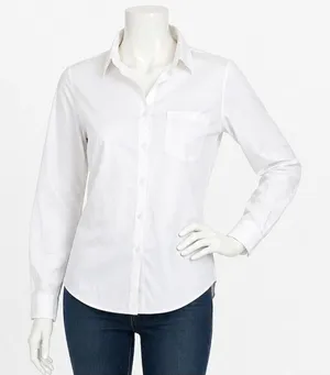 COUXILY Women Button Down Shirt White Long Sleeve Stretch Knit Workwear S thumbnail 1