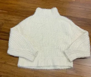 Express Fuzzy Knit Mock Neck Cropped Sweater Womens XS IvoryPullover Cozy Winter thumbnail 4