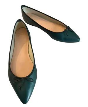 J. Crew Pointed Toe Leather Ballet Flats Shoes in Vintage Pine Green sz. 6.5 thumbnail 1