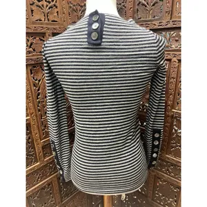 J. Crew XS Sweater Blue Gray Stripe Button Detail‎ Merino Wool thumbnail 2