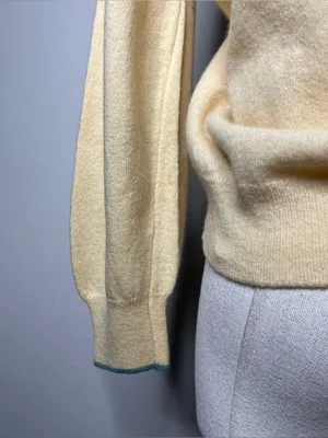 60s Vintage Wool Angora Butter Yellow Blue Bird Knit Cardigan Cottagecore Twee thumbnail 6
