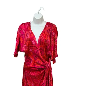 MISA Los Angeles Psychedelic Floral Wrap Maxi Dress Pink Red Orange V-Neck Boho thumbnail 6