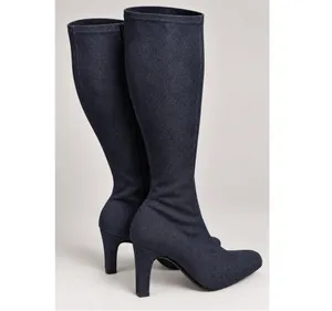 Knee High dark navy denim heeled boots Blue Size 8.5 thumbnail 3