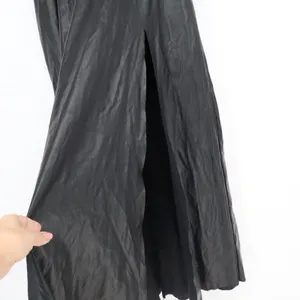 SHEIN Black Faux Leather Maxi Skirt High Waist Side Slit A-Line Size 4 thumbnail 3