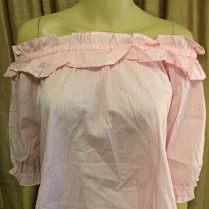 Heart & Hips 100% Cotton Candy-Striped Off the Shoulder Top thumbnail 4