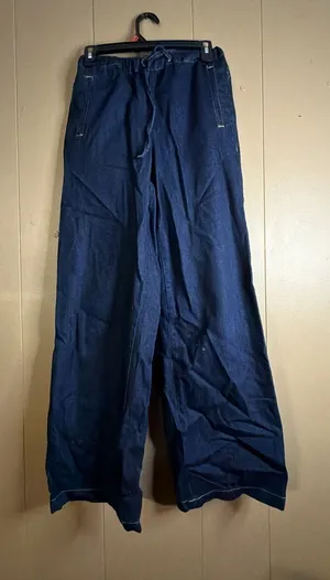 Zara Drawstring Waist Wide Leg Denim Pants Dark Blue Size XS thumbnail 1
