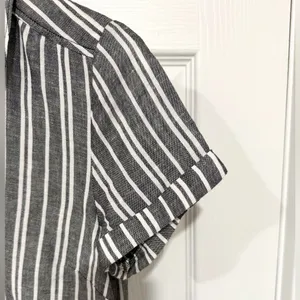Banana Republic Gray White Coastal Linen Blend Preppy Size 4 Striped Shirt Dress thumbnail 4