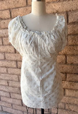 Nectar | Cream Floral Puff Sleeve Button Front Mini Dress | L thumbnail 1
