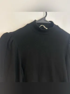 Reformation Black Mock Neck Long Puff Sleeve Cropped Sweater Super Soft Small thumbnail 5