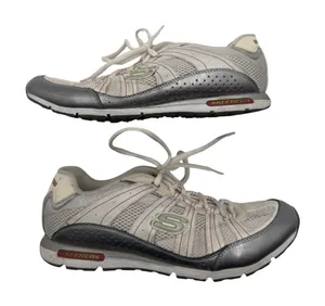 Skechers Sport Sneakers Mesh Lace Up Women 8.5 Silver White SN 12246 Gym Running thumbnail 1