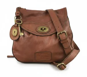 FOSSIL VTG Carson Turn-Lock Leather Crossbody Bag Brown Retro Y2K Timeless thumbnail 1