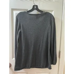 RXB gray boho sweater with embroidered V-neck and balloon sleeves Sz M thumbnail 5