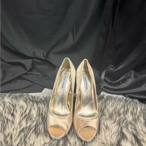 Steve Madden Women's Satin Peep Toe Heels‎ - Tan thumbnail 4