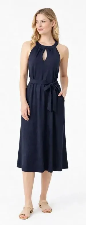 Ann Taylor Halter Midi Dress Keyhole Neckline Navy Small NEW #734 thumbnail 1