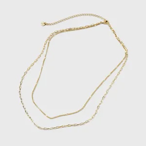 Target 14K Gold Plated Flat Beaded and Link Chain Duo Necklace - A New Day™ Gold: Nickel-Free, Lobster Clasp thumbnail 3