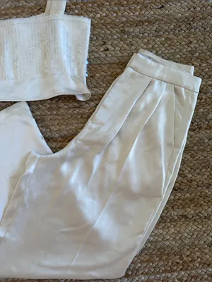 The Noli Shop Women's Cream Sequin Crop Top & High-Waist Pants Set thumbnail 2