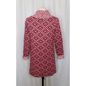 Anthropologie MOTH Galena Cowl Neck Sweater Maroon Pink Jacquard Geometric Small thumbnail 8