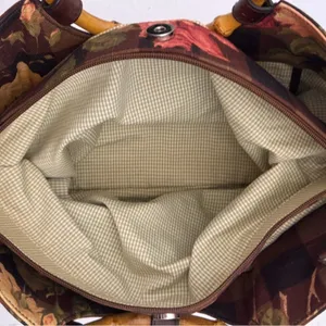 Cynthia Hart Los Angeles Floral Plaid Tote Bag Purse Bamboo Handles Gold Brown thumbnail 10