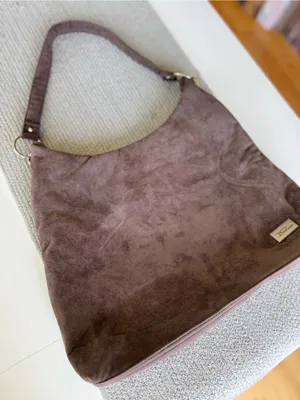 Bella Russo Taupe Brown Faux Suede Hobo Shoulder Bag Silver Accents thumbnail 9