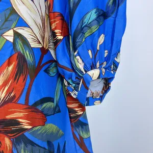NWOT Farm Rio Blue Surreal Flowers Wrap Long Sleeve Mini Dress Size L thumbnail 5