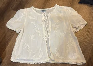 American Eagle Cream Tie Blouse, XS thumbnail 1