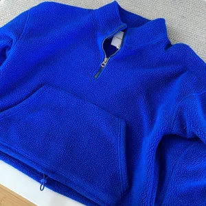 American Eagle Cobalt Blue Quarter Zip Cropped Sherpa Fleece Sweatshirt Sz XS thumbnail 6