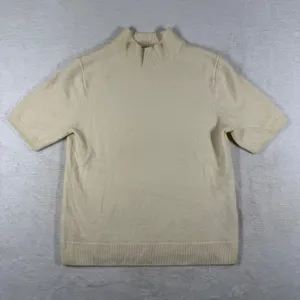 Uniqlo 100% Cashmere Short Sleeve Mock Neck Sweater Cream 251-472977 S thumbnail 1