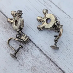Vintage Screw On Earrings Unusual Dangle - Tarnished thumbnail 6