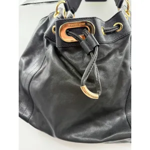 Michael Kors‎ Black Pebbled Leather Hobo Bag Large Gold Hardware Drawstring Y2K thumbnail 3