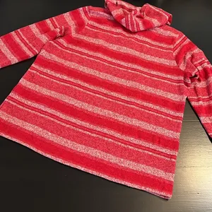 Sunday Boho Womens Hoodie Red White‎ Striped Lace Up Pullover Size 1X thumbnail 5