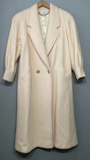 Worumbo Size 8 Ivory Wool Trench Pea Coat Double Breasted Union Made Old Money thumbnail 1