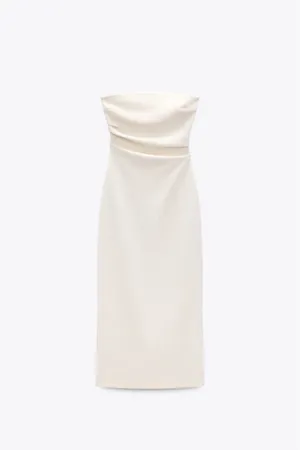 Zara dress bodycon strapless sleeveless tailored midi white wedding party thumbnail 10