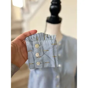 Roller Rabbit Cotton Light Blue Metallic Gold Dot Popover Long Sleeve Blouse thumbnail 5