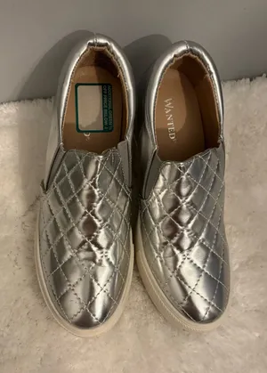 Silver slip on Metallic Sz.7 with wedge thumbnail 1