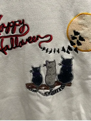 Vintage 90s Happy Halloween Grandma Sweatshirt Cats Cottagecore Large thumbnail 4