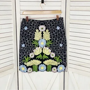 Anthropologie Snak Embroidered Floral‎ A Line Skirt Blue Multi 4 Cottagecore thumbnail 7
