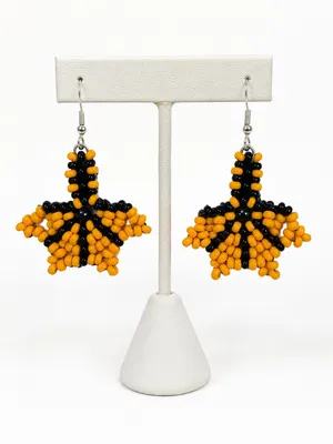 Handmade Earrings Beaded Fall Leaf Dangle Black & Light Orange Autumn Pumpkin thumbnail 2
