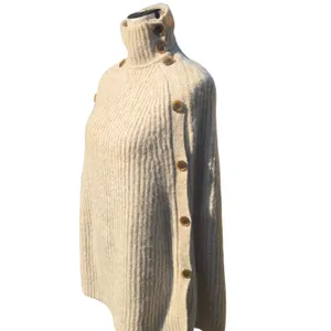 J. Crew NWT Ribbed Turtleneck Button Side Poncho Sweater Oatmeal‎ H3638 S/M thumbnail 4