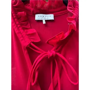Sandro Paris Joy Rouge Écarlat Ruffled Midi Dress Red Sheer Romantic 38- US 6 thumbnail 6