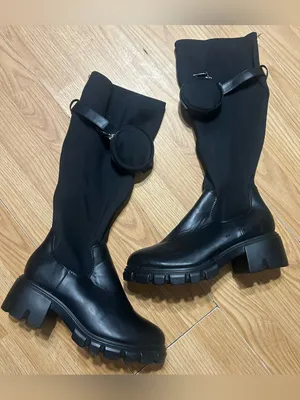 Black womens 10 stretchy tall black combat style platform boot w removable pouch thumbnail 2