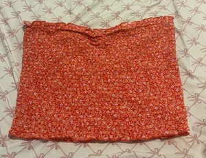 Aerie Red and White Floral Crop Tube Top thumbnail 1