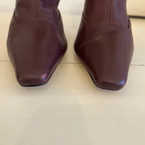 Zara Burgundy Stretch Leather Stiletto Heeled Ankle‎ Boot EU36 US 5.5 Square Toe thumbnail 8