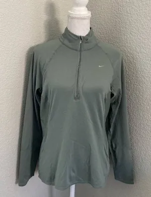 Nike Womens Green Fit Dry 1/4 Zip Long Sleeves Activewear PulloverSize L (12-14) thumbnail 1