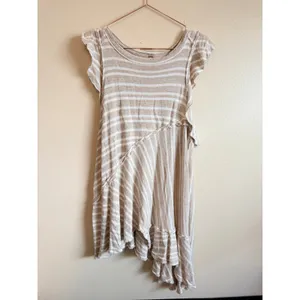 Free‎ People Mini Dress Women Small Beige Stripe Ruffle Sun Valley Boho Tunic thumbnail 4